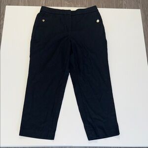 J Crew Womens Linen Blend Ankle Pants Black Pockets 12P Straight Leg